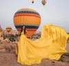 2024 Santorini Sexy Avondgalajurk Gele Bandjes Plooi Lange Vliegende Trein Satijnen Strandfeestjurken Fotografie Abendkleider Robe De Soiree