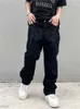 Mens Hip Hop Embroidered Letter Baggy Jeans Black Pants 2023 New Haruku Punk Rock Wide Leg Trousers Streetwear Hot