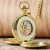 Pocket Watches Hand Wind Mechanical Men Watch Luxury Gold Steampunk Necklace Chain Pendant Vintage Dress Fob For Weeding Gift 231216