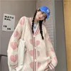 Tricots pour femmes Mode coréenne Vintage Pull Lâche Col en V Pull en tricot Gilet Y2k Débardeur surdimensionné Love Print Sweaters Automne Hiver Cardigan
