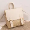 School Bags Cosmetic Bag Vintage Straw Backpack Women's Shoulder Versatile Woven PU Leather Elegant Luxury Designer Small