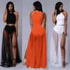 Skirts Skorts Women's High Waist Mesh Skiing Empire See Through Side Split Skirt Solid Transparent Chiffon Maxi Long Skirt Summer 2018 231215