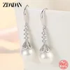 Stud Zdadan 925 Sterling Silver Drop Shaped Pearl Long Dingle Earring for Women mode bröllop smycken gåva
