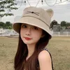 Wide Brim Hats Bucket Hats Korean Cartoon Cat Ears Women Girls Bucket Hat Spring Summer Kaii Beach Tour Sun Visor Hats Wide Brim Solid Cotton Panama CL231216