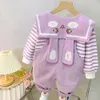 Vêtements Ensembles Bébé Filles Printemps Automne Enfants Stripe T-shirt Salopette Dessin Animé Lapin Vêtements Pour Bébés Tenues Enfants Survêtement 231215