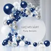 Autres fournitures de fête d'événement 131pcs bleu marine blanc argent ballons guirlande kit avec accessoires pour fête d'anniversaire baby shower mariage décoration de remise des diplômes 231215