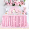 Falda de mesa Falda de mesa rosa de 4 pies con luz LED Tutu Tul Vajilla Paño Boda Baby Shower Cumpleaños Navidad 2024 Decoración de mesa de fiesta 231216