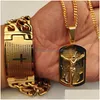 Anhänger Halsketten Anhänger Halsketten Männer Hip Hop Kreuz Jesus Mit Edelstahl Armband Nie Verblassen Männliche Vintage Hiphop Halskette Fash Dhccl