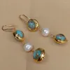 Dangle Earrings YYGEM 10mm Cultured White Pearl 16mm Blue Murano Glass Hook Handmade For Women Party