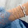 Gliederarmbänder, 5-teiliges Armband-Set, stapelbare mehrschichtige Perlen, Metallkette, Kordel, Damen, Boho-Stil