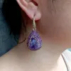 Dangle Earrings YYGEM 24x30mm Natural Amethyst Rough Raw Crystal Pave Drop Party Gifts Jewelry