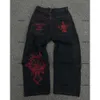 Y2k calças jeans baggy mulher hip hop retro crânio bordado lavado calças jeans nova reta casual solto perna larga calças streetwear