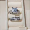 Band Rings Wedding Ring Set For Women Dazzling Square Zirconia Luxury Drop Delivery Jewelry Ring Dhu5I