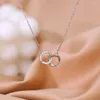 Kedjor Rhinestone Circle Interlock Pendant Necklace Exquisite Geometric Double Clavicle Chain Women Jewelry Gift