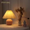 Novelty Items PHYVAL Korean Pleated Table Lamp Ceramicrattan Table Lamp For Living Room Home Decoration Tricolor LED Bulb Vintage Bedside Lamp 231216