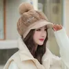 Berets Warm Winter Hat Embroidered Letter Hair Ball Baseball With Thick Plush Imitation Fur Earflap For Women