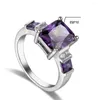 Кольца кластера, роскошное женское кольцо с фиолетовым цирконом, кольцо из стерлингового серебра 925 пробы, квадратное обещание любви, свадьба для женщин Anillos Mujer