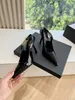 Women sandal LEE Leather slingback pumps in black and gold heeled pointed toe leathers sling back with buckle dress shoes for lady designer with box 35-41EU