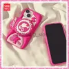 Mobiltelefonfodral muggar 2023 Ny Miniso Barbie Soft Silicone Cartoon Rose Red Camera Holder iPhone13/14/15 Fall för flickor födelsedag och julklapp J231216