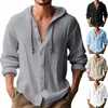 Camiseta masculina com botões de manga comprida, algodão sólido e gola de linho, camisa masculina de manga curta, blusa de verão