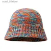 Cappelli a tesa larga Cappelli a secchiello INS Cappelli a secchiello lavorati a maglia a righe sfumate per le donne Inverno Addensato caldo Panama Bob Femmina Peluche Pescatore La Basin Cs GorrasL231216