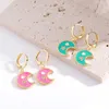 Boucles d'oreilles créoles Y2K en émail, croissant de lune, tendance 2023, plaqué or 18 carats, petit pour femmes, bijoux cadeaux de fête pour Couple