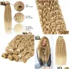 Hårstycken BOL Curly Organic Extensions 32Inch Long Synthetic Bundles Ombre Blonde Fake For Women Water Wave Heat Motestant 9 st 22 DH0DC