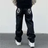 Mens Hip Hop Ropa Dog Print Baggy Jeans Black Denim Pants 2023 Hot New Punk Rock Gothic Wide Leg Trousers Streetwear