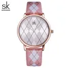 Reloj Shengke de cuero para Mujer, Reloj femenino Vintage a cuadros, Reloj de pulsera de cuero para Mujer, relojes para niñas, Reloj para Mujer 246K