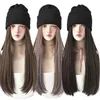 Syntetiska peruker mössa hatt med hår peruk lämplig för kvinnor 24 tum lång rak syntetisk varm och mjuk skidstickad höstvinter 231215