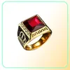 Mature Men039s Symbol of Rights and Identity Solitaire Flat Rings Vintage 18K Gold Stainless Steel Red Zircon Domineering Desig4812249