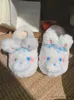 Тапочки для девочек, домашние хлопковые тапочки с забавным кроликом, женские зимние домашние тапочки на полукаблуке, нескользящие, теплые плюшевые тапочки с толстой подошвой R231216