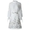 Бальные платья, модные комплекты из двух предметов для женщин, весна-лето 2023, одежда, белые шифоновые блузки, юбки с вышивкой из бисера, костюмы