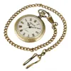 Pocket Watches brons retro romerska siffror Display Quartz Watch Vintage Pendant Clock för män Kvinnliga fob tröja kedja hängande 231216