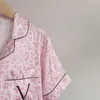 Pijamas femininos rosa leopardo 3 pçs pijamas cetim camisashorts calças de seda terno solto pijamas loungewear camisola