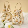 Gift Wrap 50 Pcs/Lot Fashion Canvas Flower Drawstring Bag Wedding Candy Packaging Boxes Small Portable Cloth Wholesale