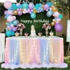 Jupe de table 4FT jupe de table rose avec lumière LED Tutu Tulle vaisselle tissu mariage bébé douche anniversaire noël 2024 fête Table décor 231216