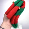 베레트 유아 어린이 크리스마스 니트 엘프 모자 작은 종을 대조하는 색상 파동 줄무늬 크로 셰 뜨개질