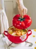 Soup Stock Pots Enamel Flower Tomato Pot High Appearance Level Thicken Cooking Induction Cooker Gas Special Bubble Noodles Stew 231215