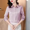 Kvinnor Bluses Office Lady Shirts Satin Women Blus Spring Autumn Clothing Silk Womens Topps Casual Longeple Worme Work Clothes