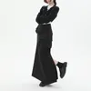 Юбки GUUZYUVIZ, осенне-зимняя черная плиссированная изогнутая длинная юбка, женская с высокой талией и разрезом