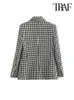 Women's Suits Blazers TRAF Women Fashion Double Breasted Houndstooth Blazer Coat Vintage Long Sleeve Flap Pockets Female Outerwear Chic Vestes 231215