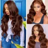 Synthetic Body Wave Chocolate Brown 13X4 Lace Front 180% Density Dark 231215