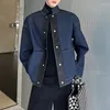 Jaquetas masculinas Moda Homens Patchwork Dupla Face Couro Denim Casacos Casuais Gola Manga Longa Solta Versátil Outerwear Grosso