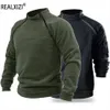 Mäns tröjor Mens Tactical Hoodies Militär Pullover Långärmad dragkedja Sweatshirts Stand Collar Outdoor vandring Camping Army Outwear 231215