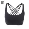 Conjunto preto com tiras sutiãs esportivos para mulheres cruz de volta sexy acolchoado yoga sutiã topos bonito activewear beleza volta roupa interior bralette