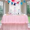 Table Skirt Wedding Tulle Table Skirt 6FT/9FT Purple Pink White Mesh Dining Table Decoration Table Cover For Wedding Reception Banquet 231216