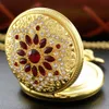 Pocket Watches Gold Luxury Ruby Watch Necklace Digital Pendant Chain Clock Fashion Sculpture Womens Mens Gift 231216