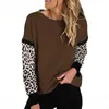 Damen Hoodies 2023 Herbst Einfache Polyester Leopard Patchwork Frauen Sweatshirt Langarm Top O Hals Lose Fit Casual Bluse Streetwear