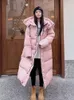 여자 다운 파카스 겨울 겨울 여성 중간 길이의 한국어 버전의 느슨한 면화 후드 후 길고 무니 면도 부양 재킷 231215